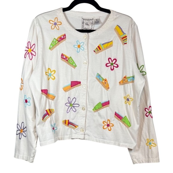 Michael Simon Tops - Vintage Michael Simon Lite Embroidered Cardigan, Espadrilles and Flowers, Size M